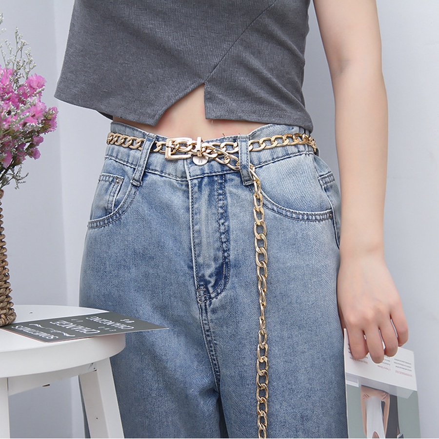 Dây Nịt Kiểu Xích Bằng Kim Loại Phong Cách Hip hop Đơn Giản Thời Trang Cho Nữ