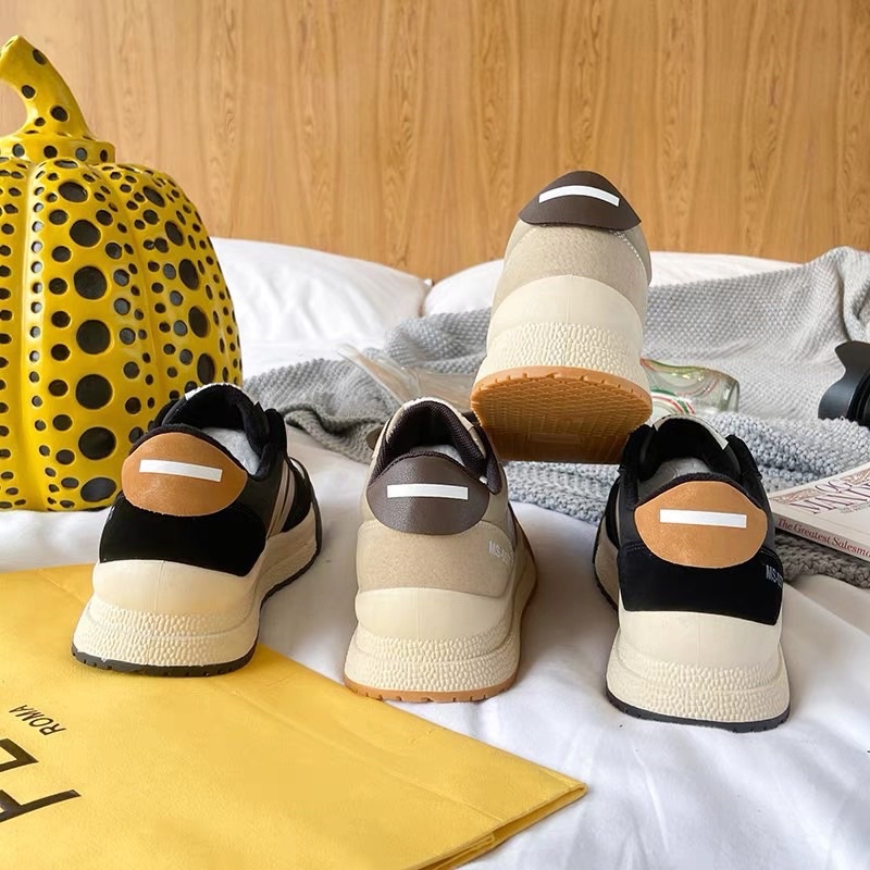 Giày thể thao nữ phối viền da, Giày sneaker nữ mũi tròn độn đế phong cách thời trang cá tính | BigBuy360 - bigbuy360.vn