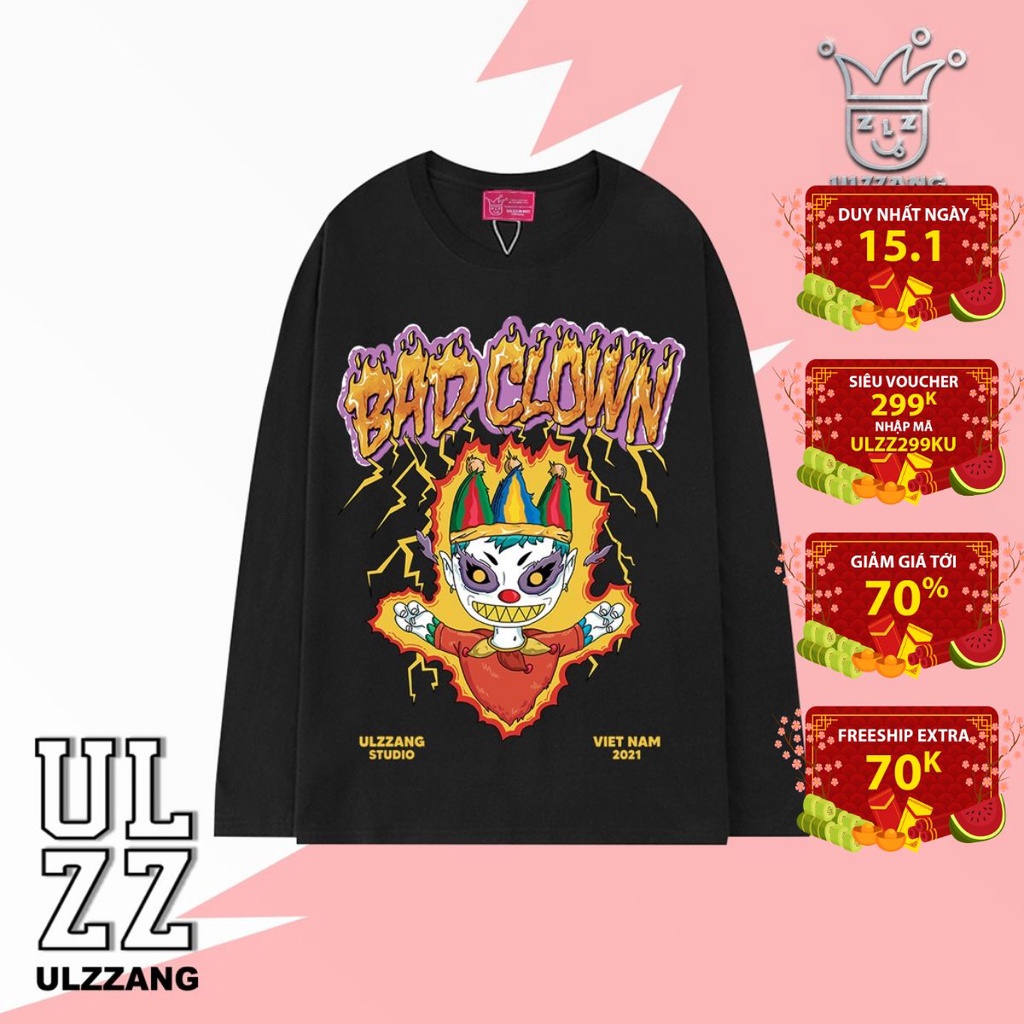 Áo thun dài tay local brand ULZZ ulzzang unisex form dáng rộng bad clown U-35