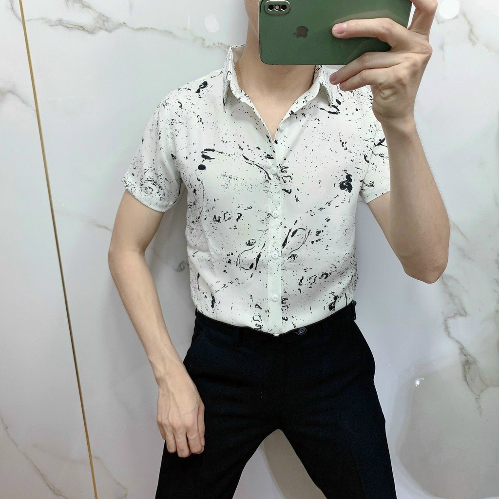 Áo sơ mi nam họa tiết ngắn tay 4MEN SM081 đẹp trẻ trung, hiện đại - Hàng mới về