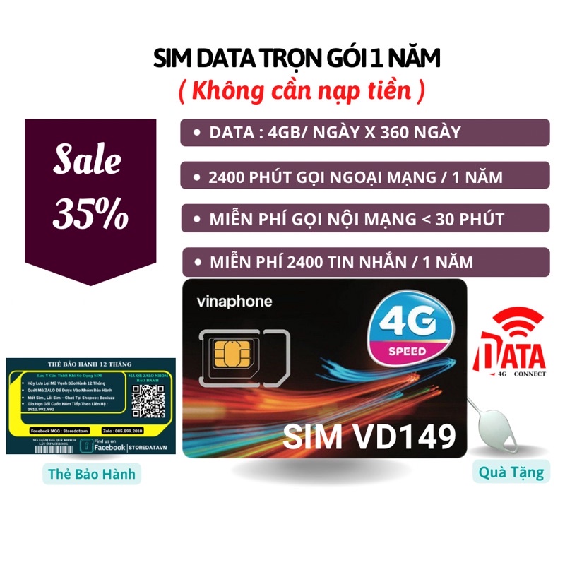 Sim VD149 Gói Cước 12 Tháng , Miễn Phí 1440GB Data , Miễn Phí Gọi , Bảo Hành 12 Tháng
