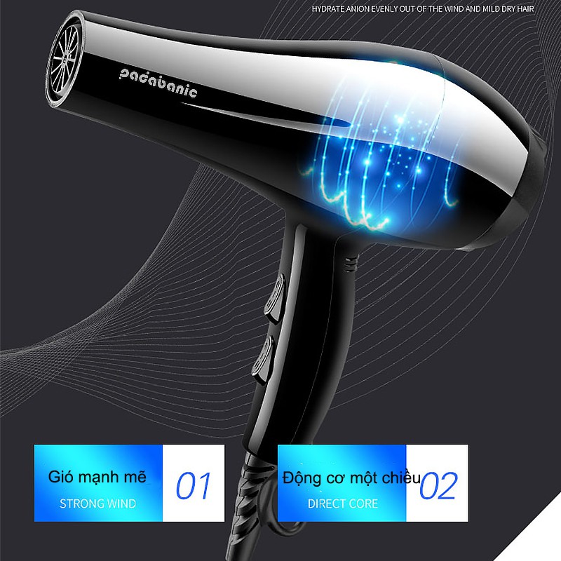 Máy Sấy Tóc Padabanic 2200 hair dryer Gió mạnh mẽ Động cơ một chiều duy trì nhiệt độ sấy thích hợp