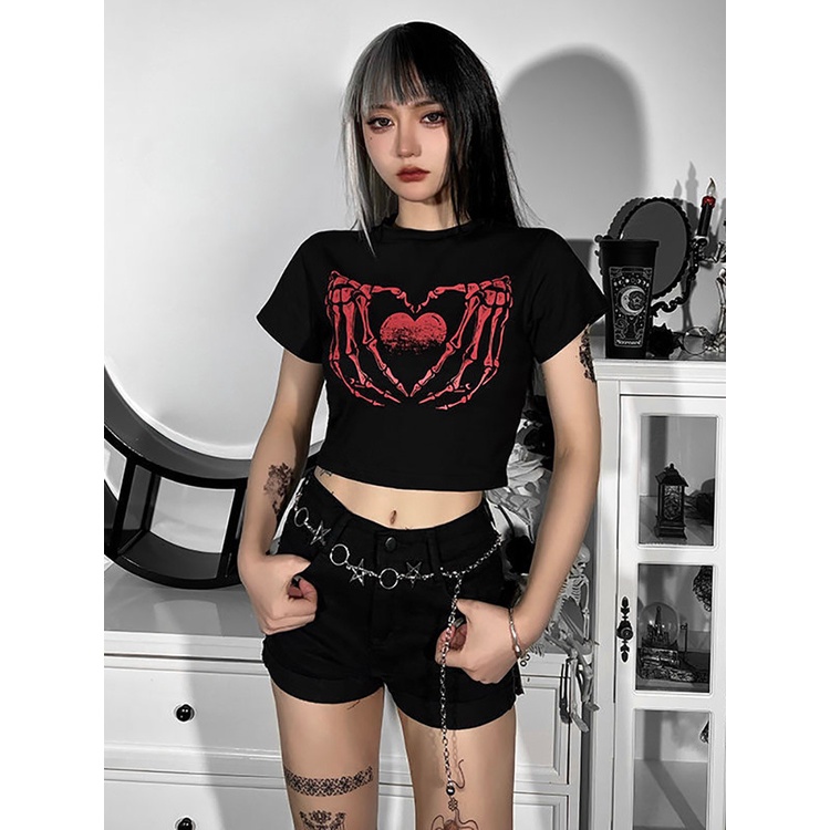 Áo thun croptop MMIOT Y2K tay ngắn in họa tiết móng vuốt thời trang mùa hè 2023