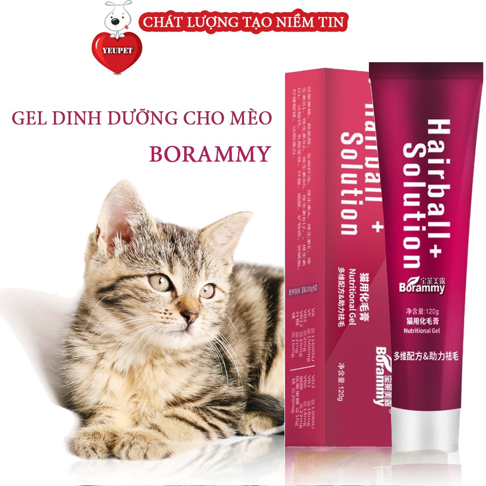 Gel dinh dưỡng cho Chó Mèo BORAMMY tuýp 120g dưỡng lông mềm mượt, sáng mắt hơn YEUPET Csp14