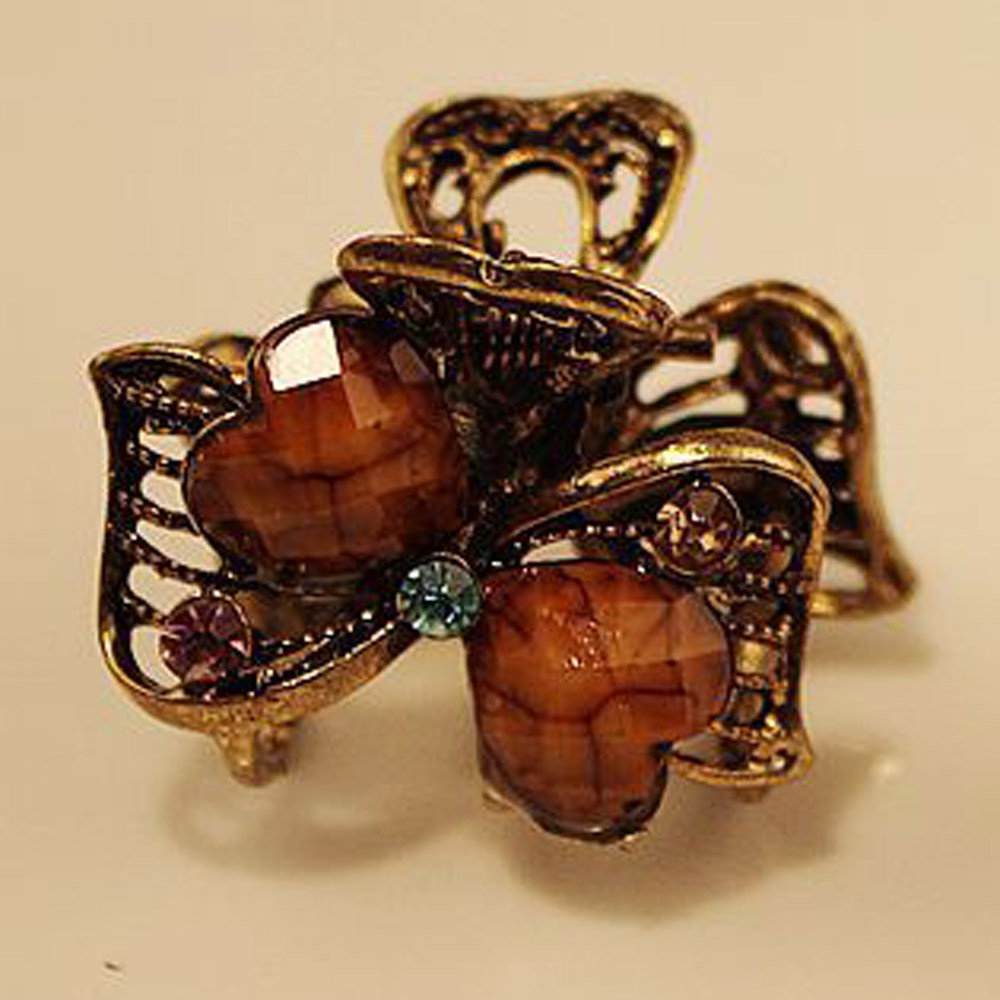 Kẹp tóc nhỏ bằng kim loại màu vàng cổ điển có đính đá màu sắc