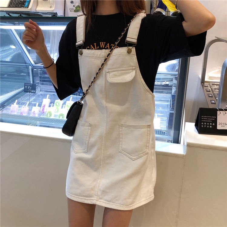 High Quality💕 Korean-Style Loose Slim-Fit Denim Suspender Dress