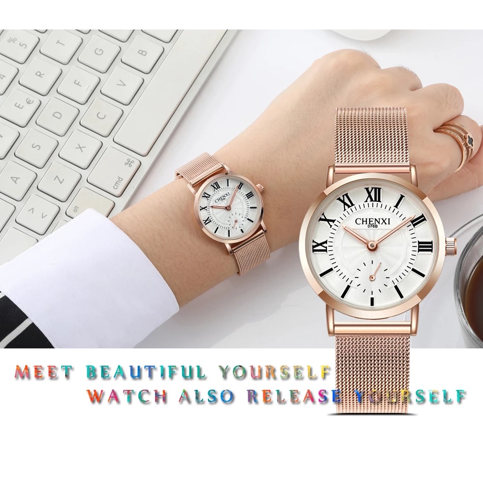 Đồng Hồ Đeo Tay CHENXI 076B Mặt Thép Không Gỉ Chống Nước Sang Trọng Cho Nữ