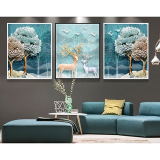 Bộ Tranh Canvas Cao Cấp Cặp Hươu Uyên Ương Trang Trí Tường CV-116
