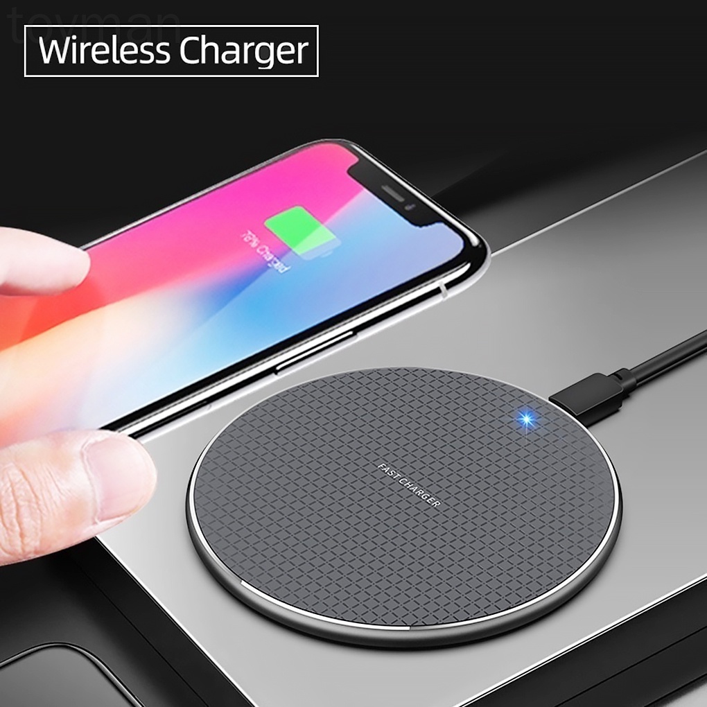 Đế sạc không dây hình tròn có đèn led báo hiệu 10W cho điện thoại