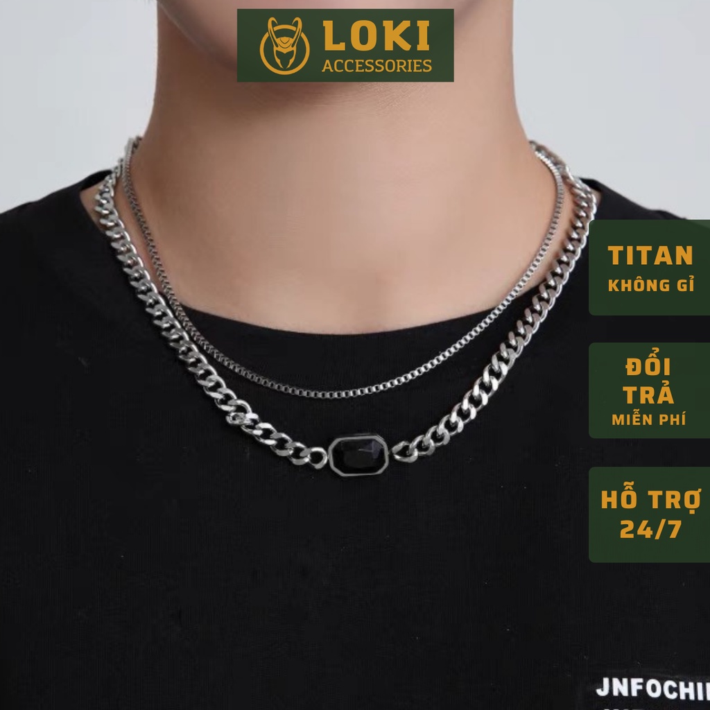 Vòng cổ nam dây chuyền màu bạc nam nữ unisex Loki Accessories Titan đẹp phụ kiện thời trang - Cuba Black