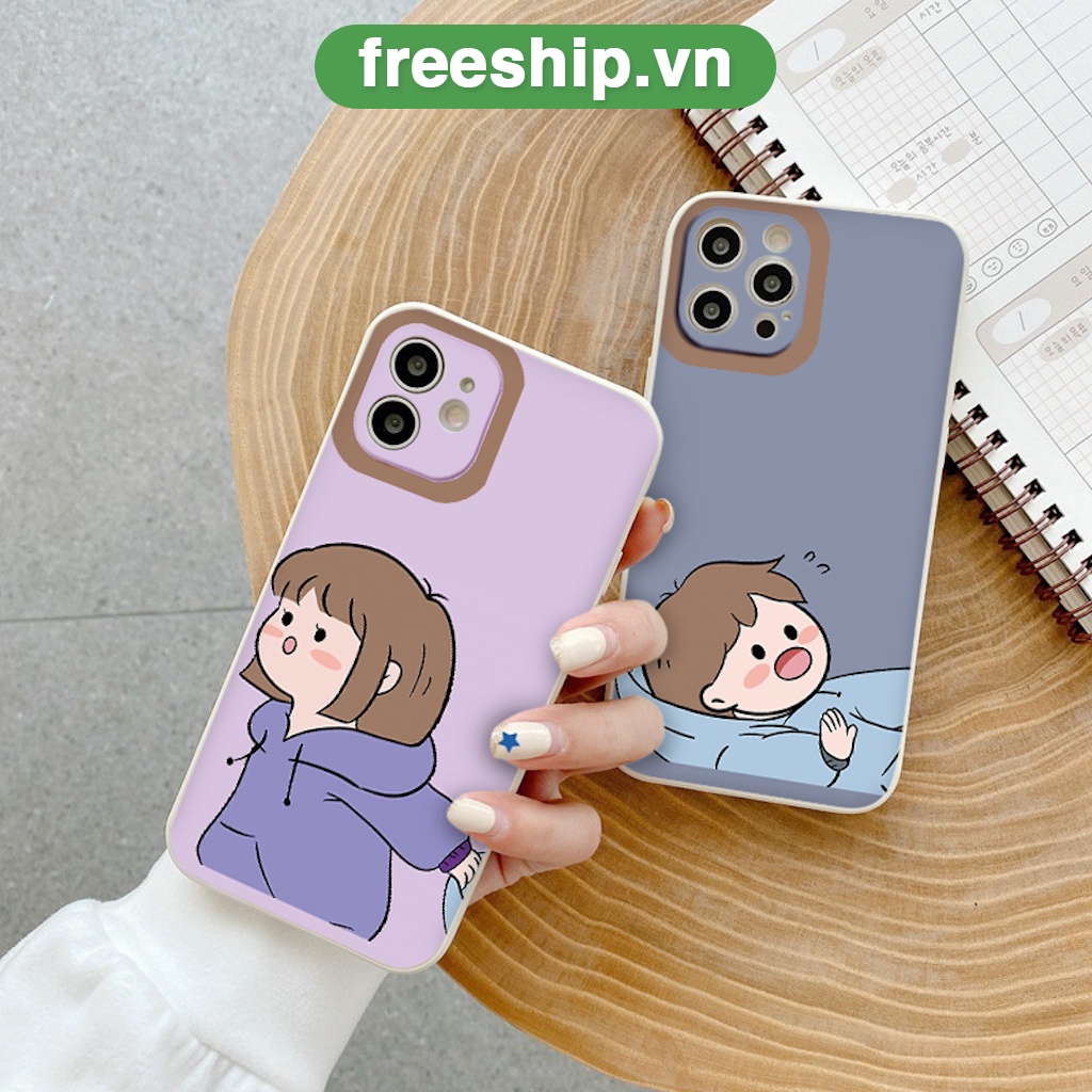 Ốp điện thoại hoạt hình cặp đôi dễ thương viền vuông ngộ nghĩnh BVC ốp iPhone6/6s/7/8/se2020/x/xs/xr/xsmax/11/12/13Pro