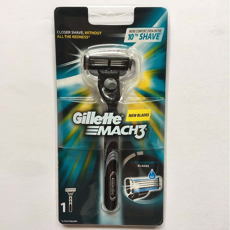 Dao cạo râu Gillette Mach 3 với đầu cạo ba lưỡi cực kỳ sắc bén, cạo nhanh sạch gấp 3 lần