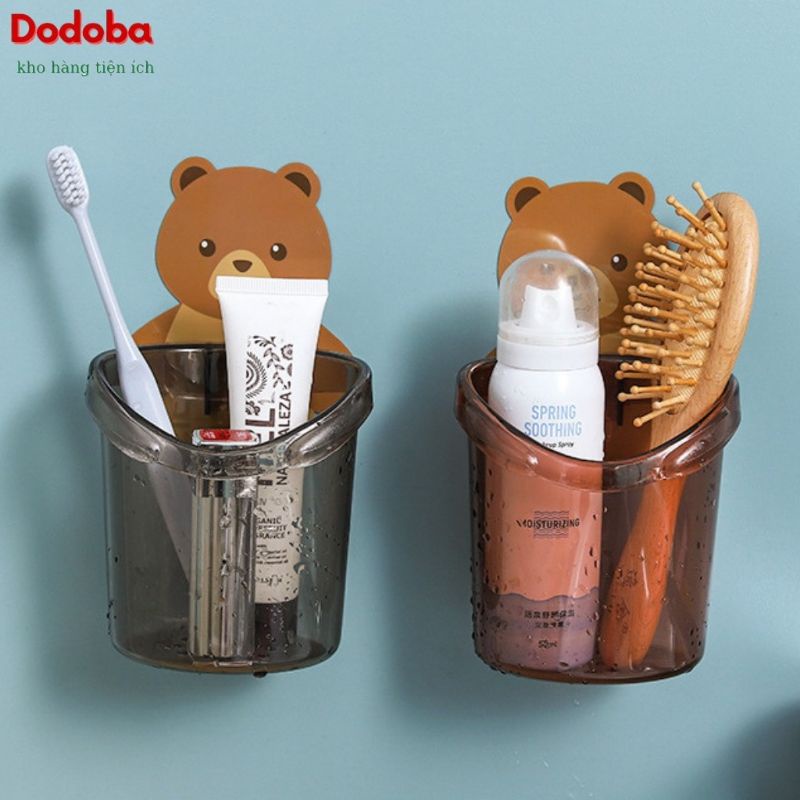 Cốc đựng bàn chải, kệ để bàn chải kem đánh răng cute hình gấu dán tường - Dodoba