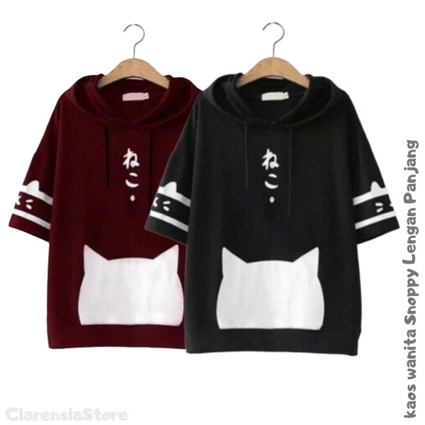 Áo Hoodie Ngắn Tay In Hình Mèo Phong Cách Nhật Hàn Cho Nữ