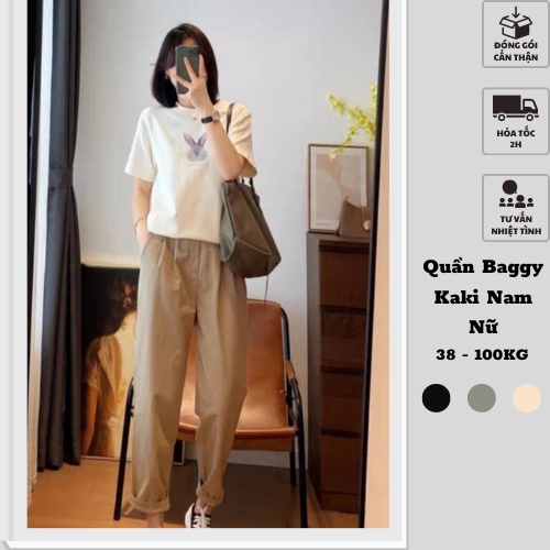 40-110kg Quần baggy kaki ống suông nam nữ Sói Store cạp chun phong cách Hàn Quốc