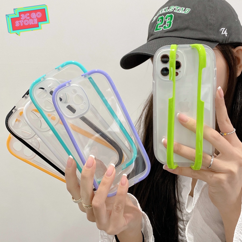 Ốp Điện Thoại Silicon Trong Suốt Kèm Giá Đỡ 2 Trong 1 Chống Sốc Cho IPhone 13 12 Mini 11 Pro Max XS XR X 7 8 Plus