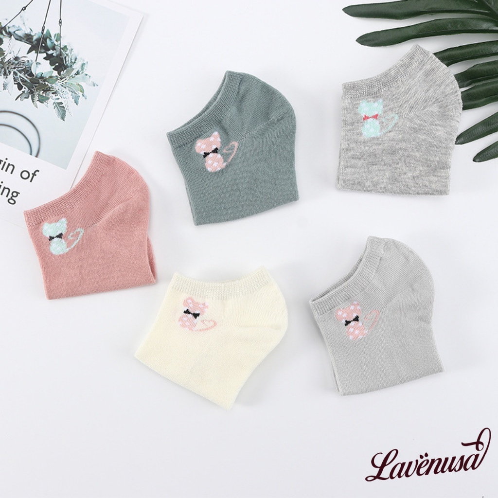 Tất vớ nữ cổ ngắn cao cấp hình mèo dễ thương chất cotton set 5 đôi LAVENUSA T32