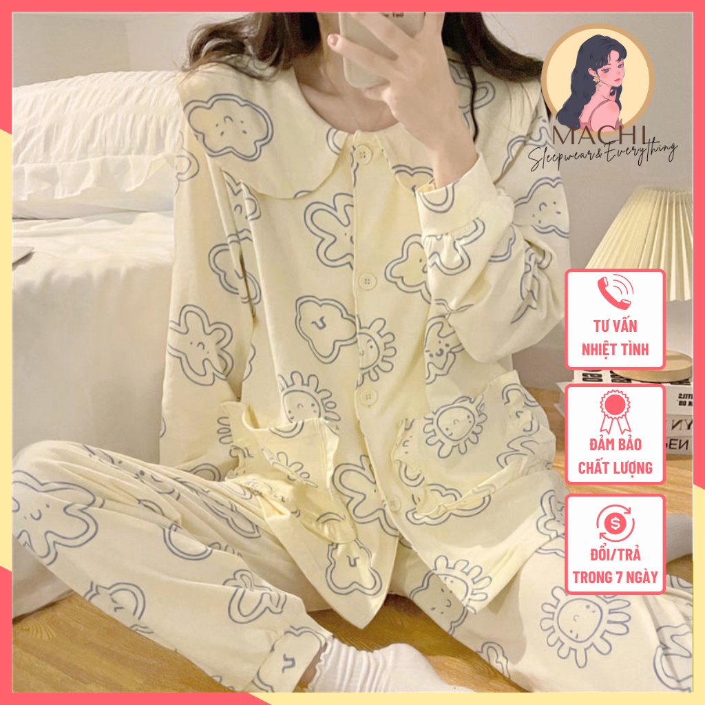 Đồ bộ mặc nhà bâu tròn, họa tiết hình đám mây dễ thương