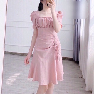 Váy đầm rút dây nhún ngực vải đũi xước