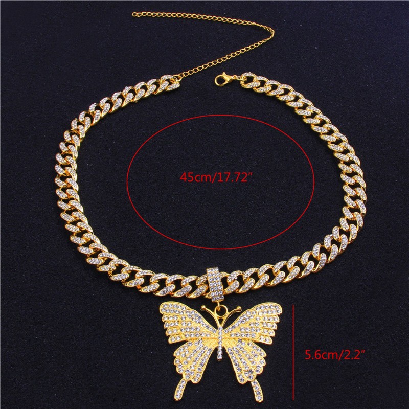 SENG* Butterfly Pendant  Cuban Chain Cubic Charm Tennis Chain Necklace Fashion Jewelry