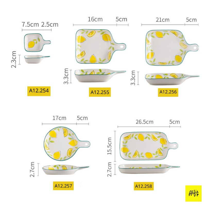 Đĩa sứ, khay nướng, đĩa chia ngăn ăn dặm cho bé hoạ tiết chanh vàng lá xanh - Alifis