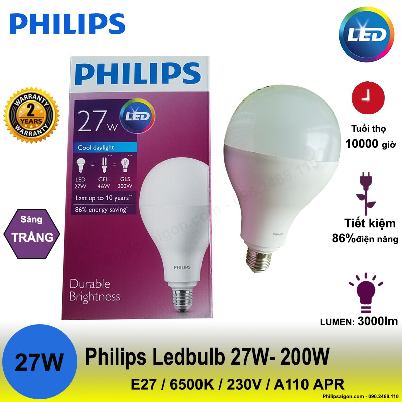 Bóng đèn Philips LEDBulb 27W - 200W E27 6500K 230V A110 APR | BigBuy360 - bigbuy360.vn