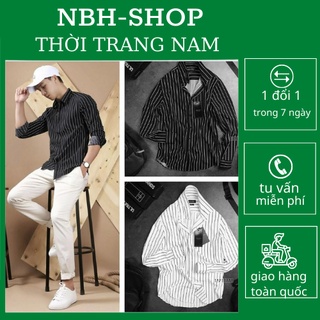 Áo sơ mi kẻ sọc nam, vải lụa cao cấp, dáng ôm body, trẻ trung cá tính mã