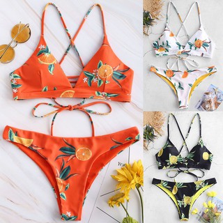 Bộ bikini gồm áo lót nâng ngực +quần lót họa tiết trái cây trẻ trung