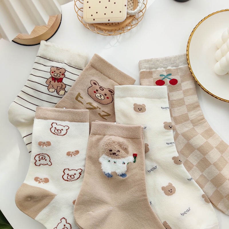 Tất vớ nữ cổ cao họa tiết hoạt hình dễ phối đồ, chất liệu cotton co giãn bốn chiều - Sope Shop