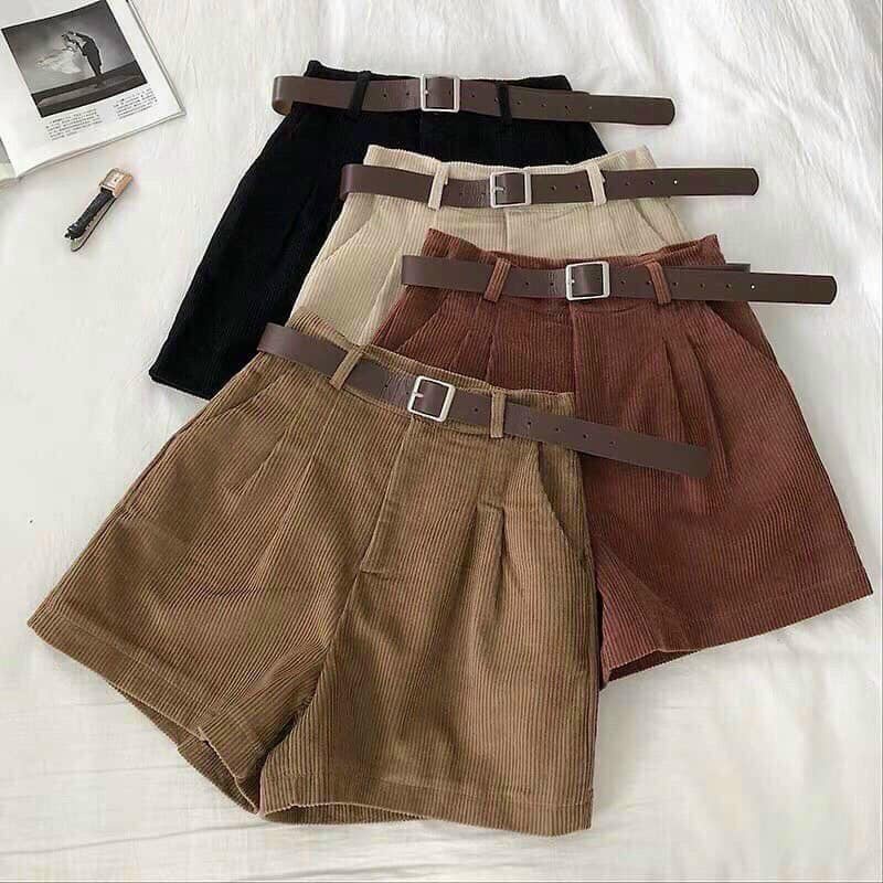Quần short lưng cao nhung tăm nữ kèm đai thời trang LADYA M005