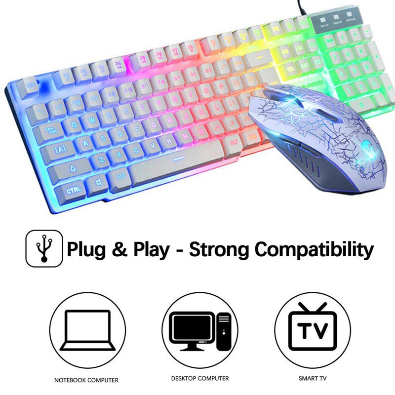 Bộ Bàn Phím Và Chuột Dạ Quang Kuiying T6, Keyboard Bàn Phím LED 7 màu, Chuyên Game Siêu Mượt, Chống Nước Hàng Hãng