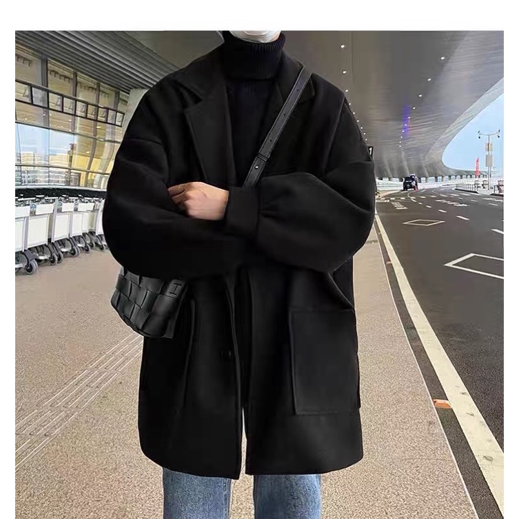 Áo măng tô chất dạ lì túi chéo Áo khoác blazer nam đẹp phối túi chéo mùa đông nam nữ đều mặc phong cách Hàn Quốc