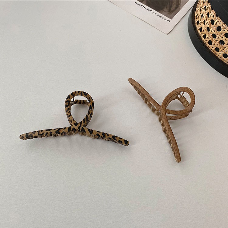Kẹp tóc gỗ họa tiết da báo/ màu trơn 11.5cm
