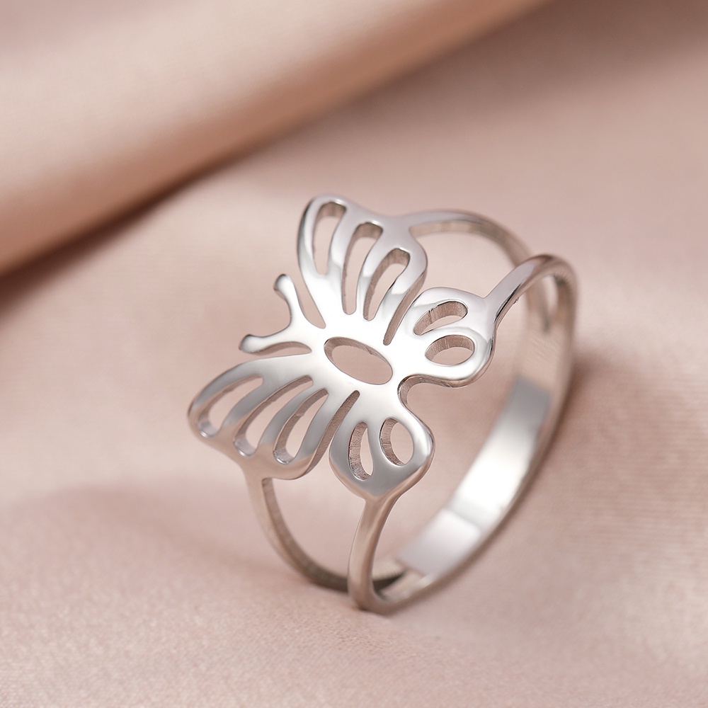 Nhẫn Thép Không Gỉ Mạ Vàng 18k Hình Bướm Thời Trang