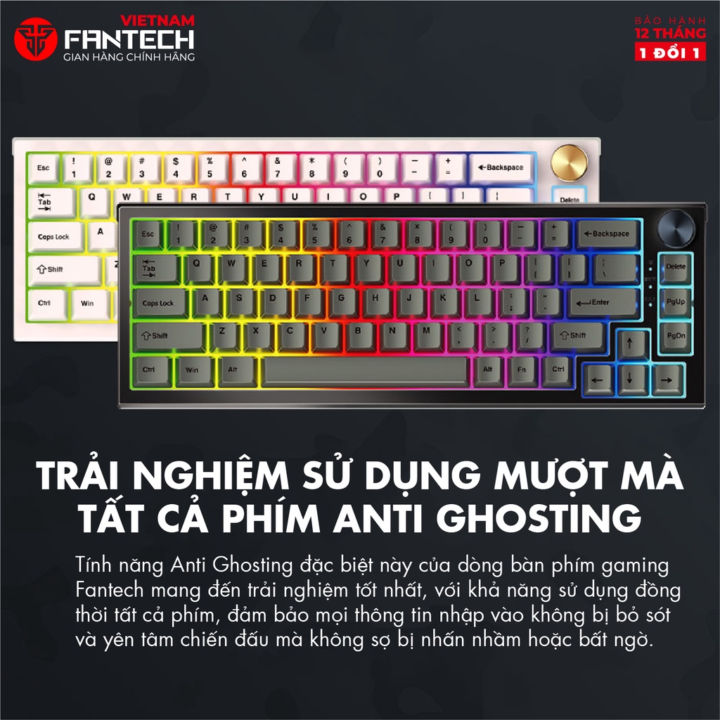 Bàn phím cơ custom FANTECH MK858 MAXFIT67 LED RGB Tháo lắp hotswap - Hàng Chính Hãng - Bảo Hành 12 Tháng