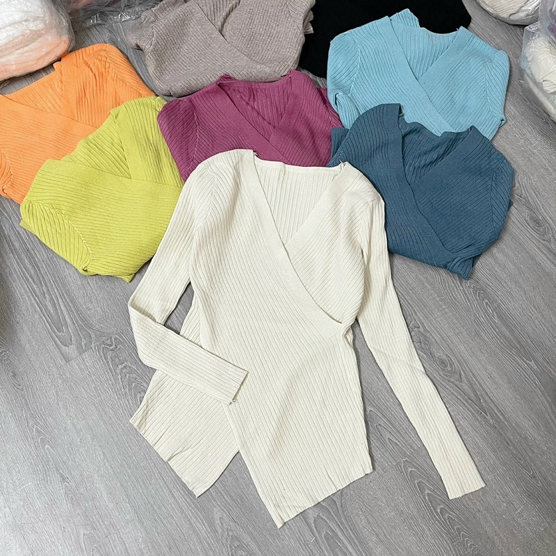 BÁN SỈ ÁO LEN CỔ TIM VẠT CHÉO QC CHO NỮ | BigBuy360 - bigbuy360.vn