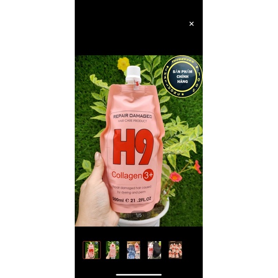 hấp dầu  H9 collagien 3+ - bịch màu hồng 500ml  siêu thơm mềm mượt phục hồi hư tổn  chống khô sơ trẻ ngọn