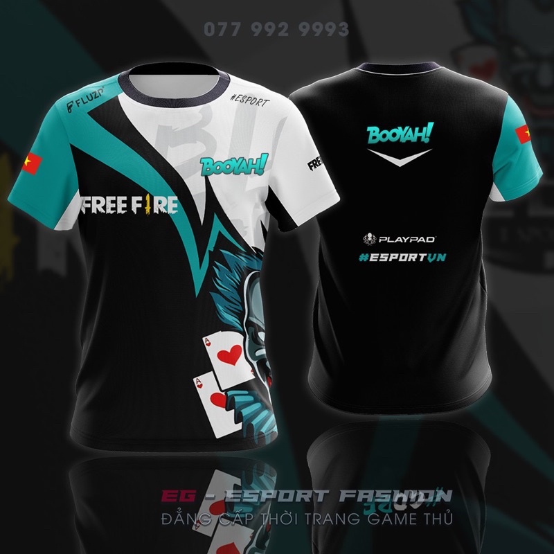 Áo thun thi đấu Esport Game FREEFIRE Huyền Thoại The Joker 2022, In 3D thể thao, Màu Xanh Đen