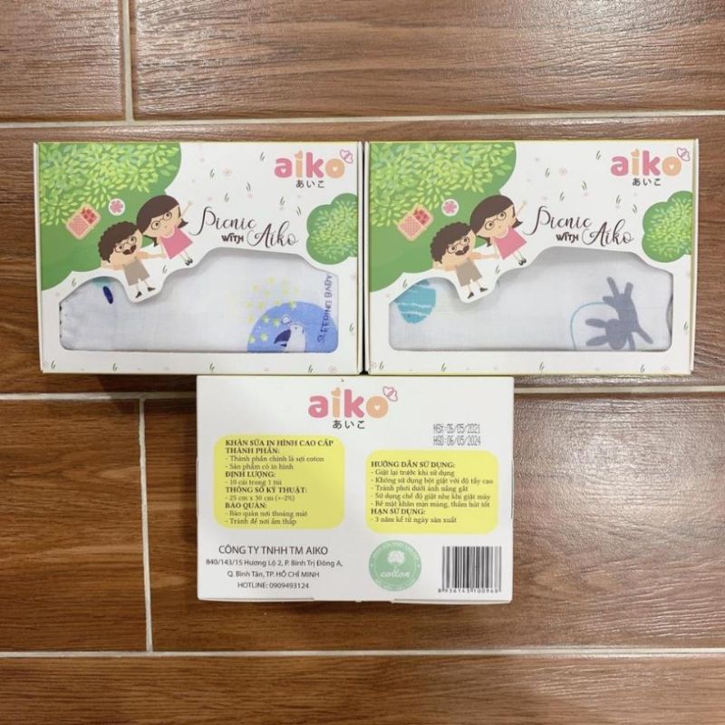 Set 10 khăn sữa xuất Nhật Aiko in hình cao cấp