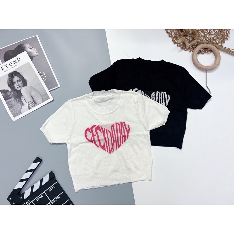 |cuahangjeans| Áo len mỏng tay ngắn dáng lửng màu trắng
