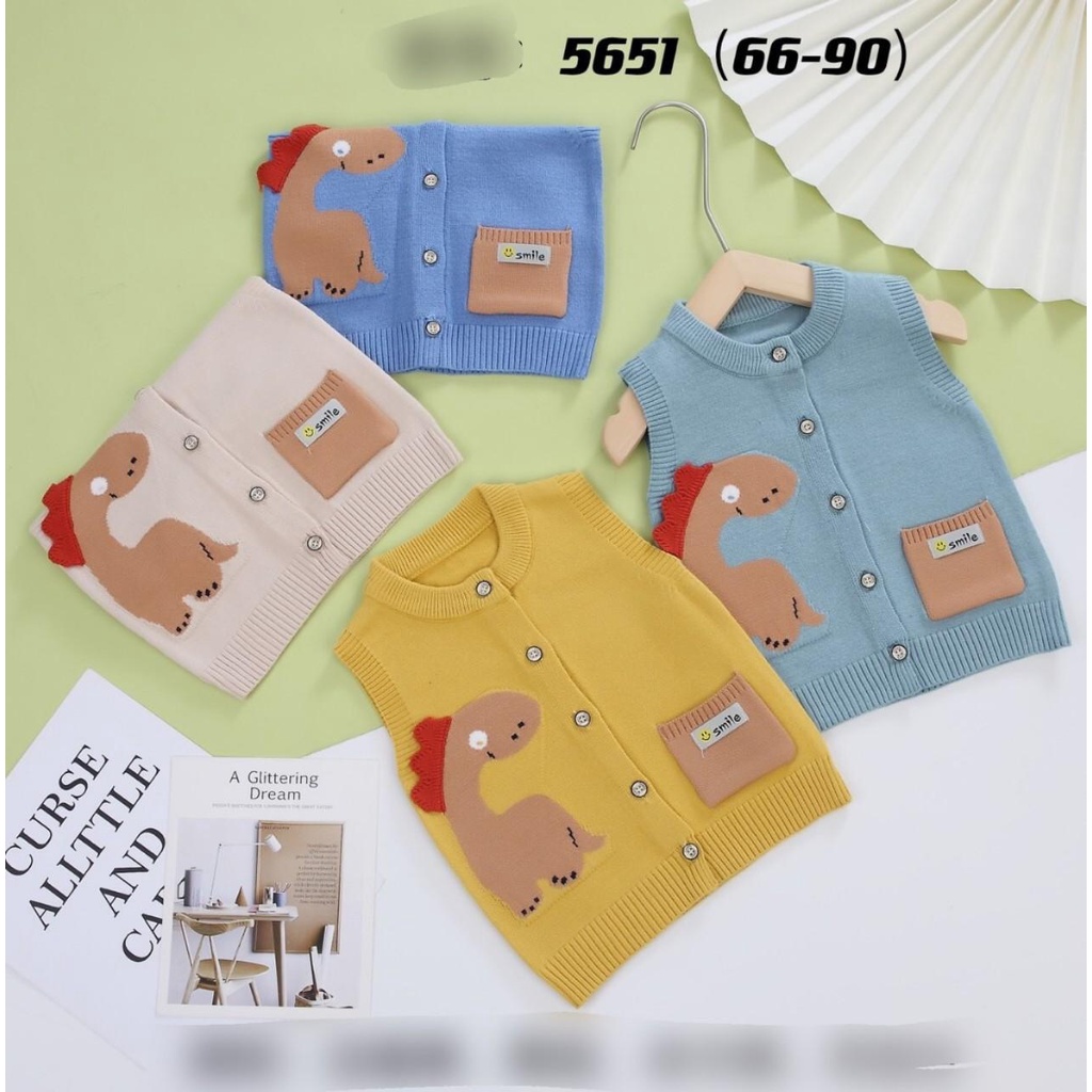 5651 Áo gile len khủng long phối túi hàng quảng châu loại 1 cho bé (7-13kg)