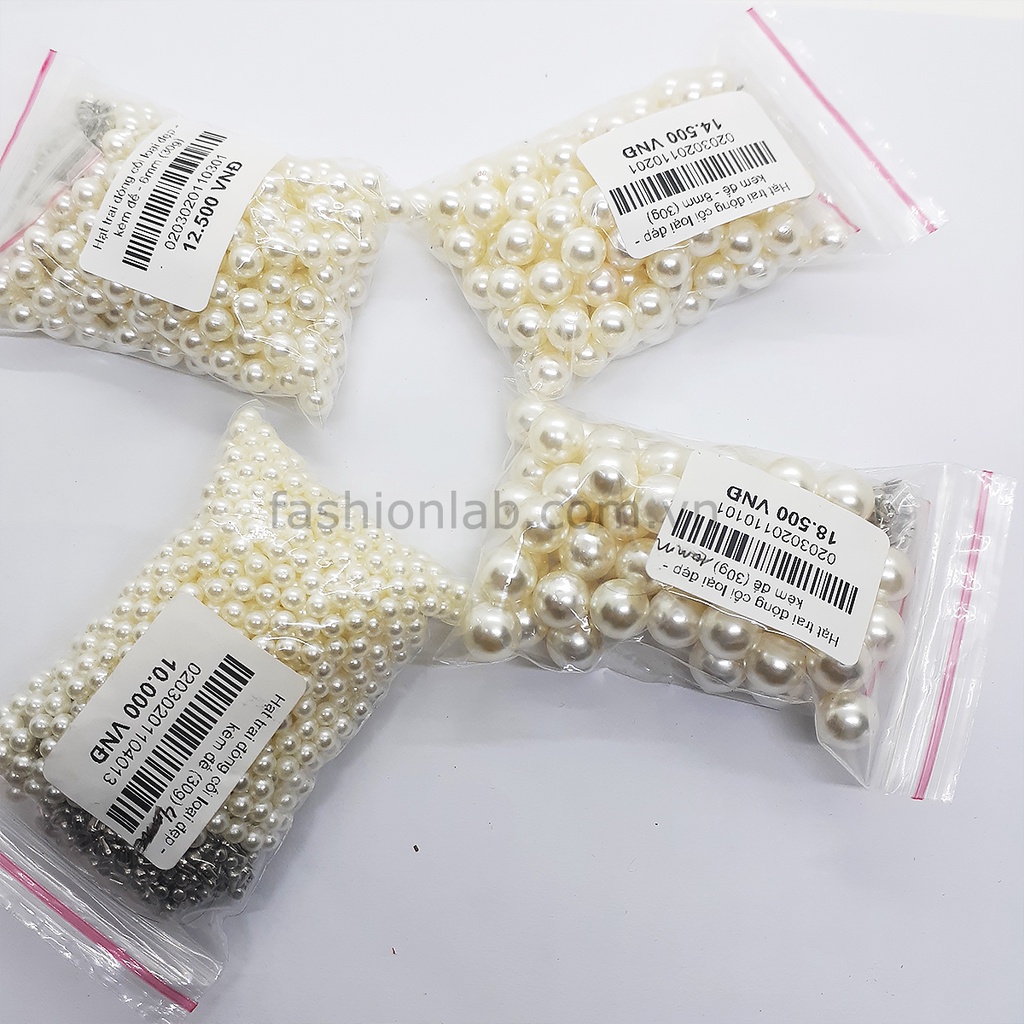 Hạt giả trai đóng cối (không lỗ, kèm đế đính) túi 30g #0203