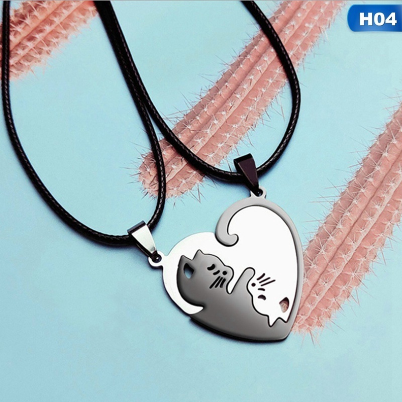 Set 2 Vòng cổ Mặt Mảnh Ghép Trái Tim Trắng Đen Bằng Thép Không Gỉ Dành Cho Các Cặp Đôi
