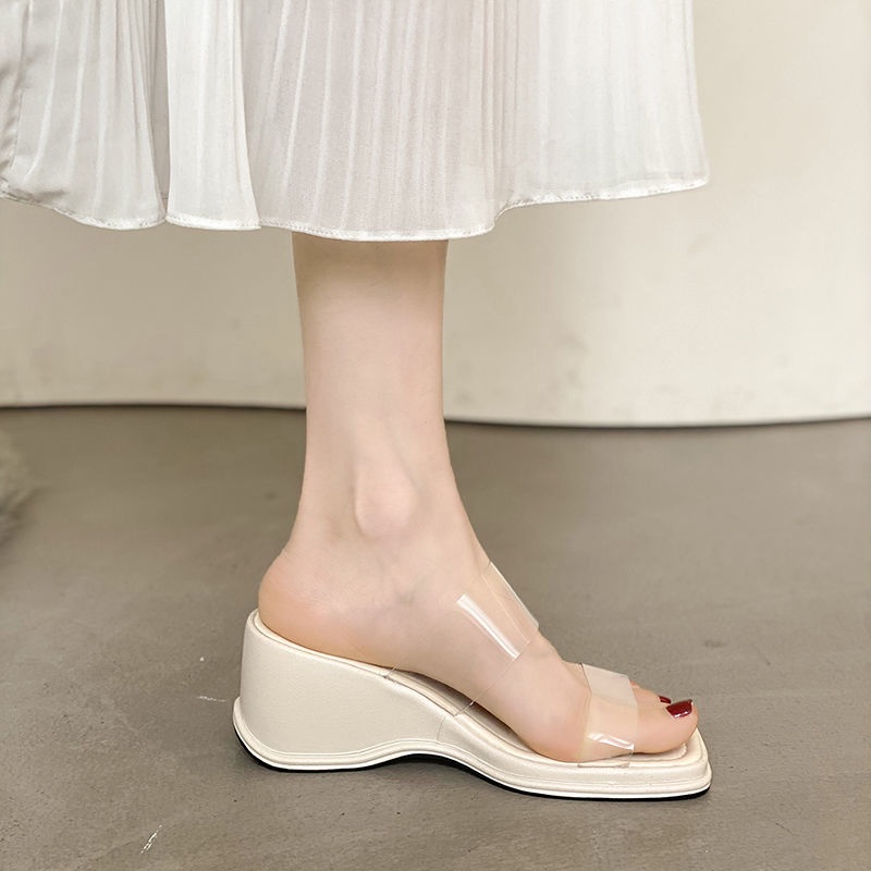 Dép Sandal Đế Xuồng Chống Trượt Quai Trong Suốt Thời Trang Đi Biển Mùa Hè