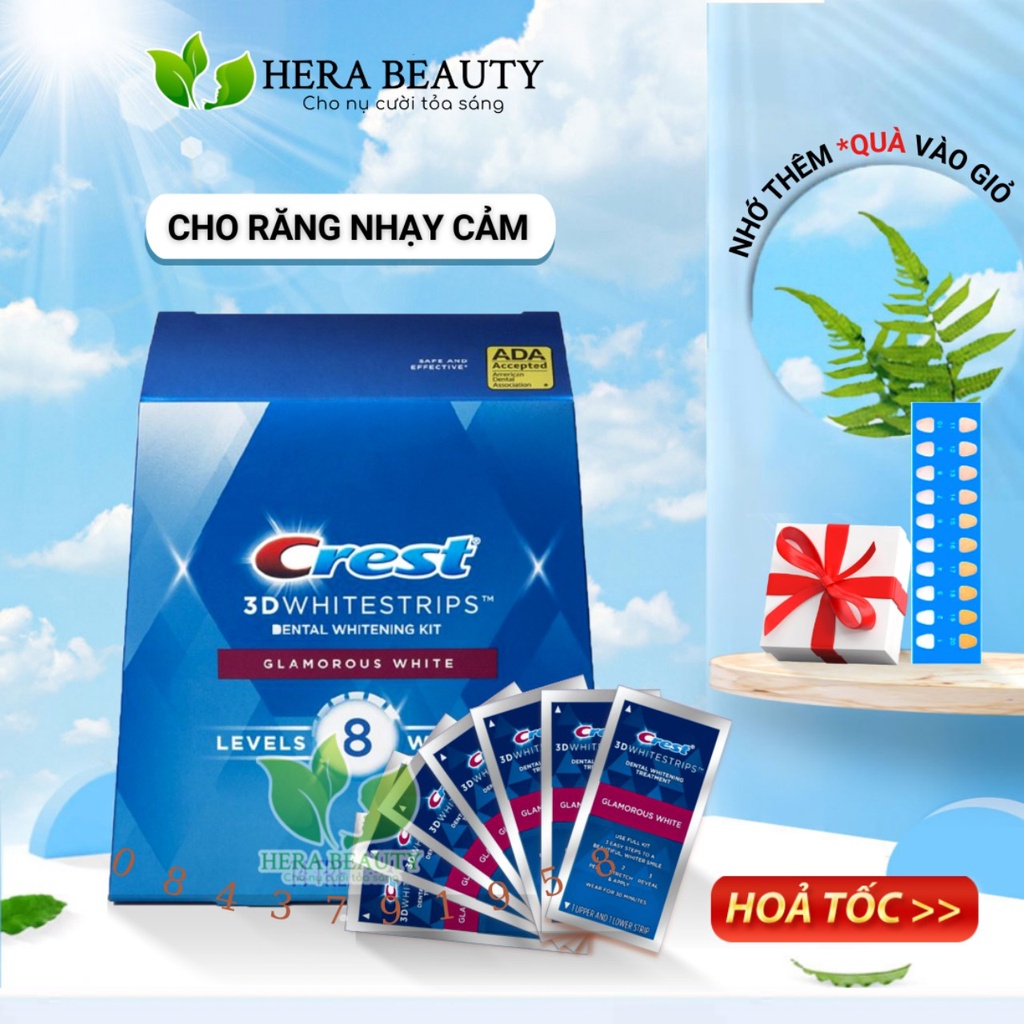 Miếng dán trắng răng Crest 3D White Glamorous Hàng Chính Hãng USA - Cho Răng Nhạy cảm an toàn men răng