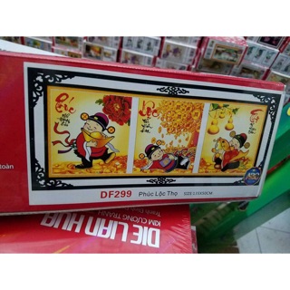 Tranh Đính Đá Phúc Lộc Thọ Thần Tài