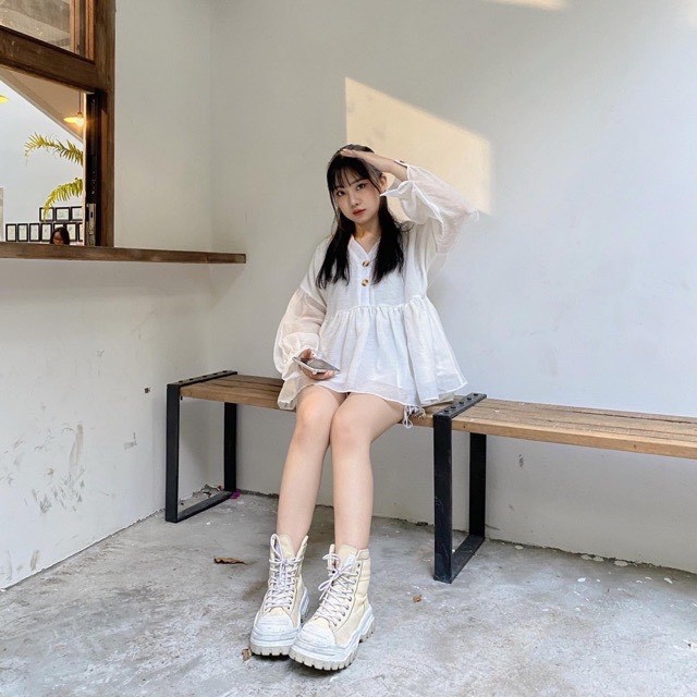 Áo Babydoll Bánh Bèo Áo Kiểu Nữ Trắng Siêu Cute 2 Lớp LD021