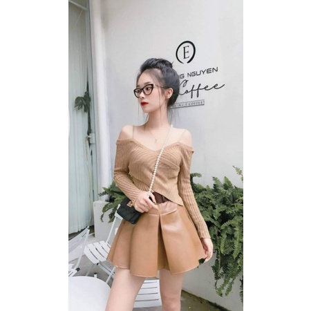 Áo len chéo vạt trễ vai hàng QC