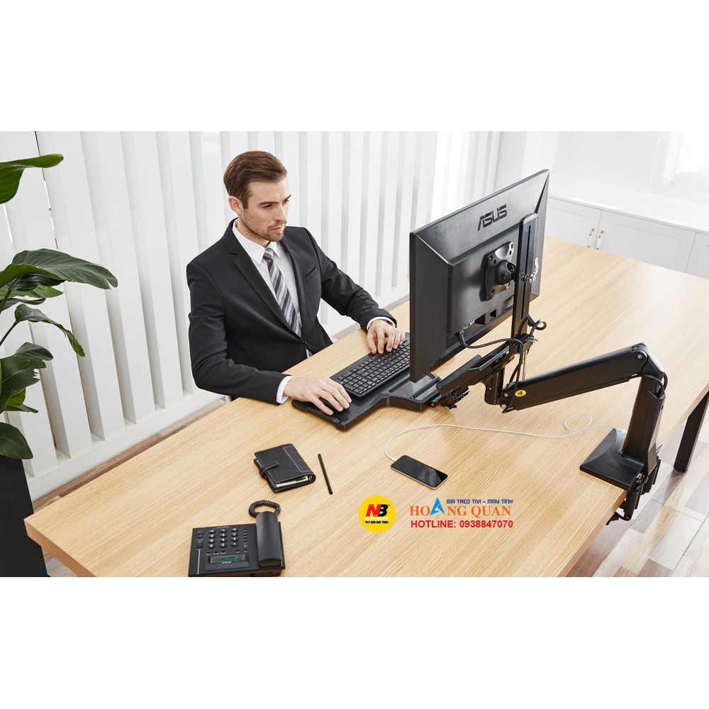 Giá Treo Màn Hình Máy Tính Kẹp Bàn Có Khay Bàn Phím - NB35 - [ Phù Hợp MH 19&quot; - 27 &quot;] - [ Hàng Chính Hãng - Model 2021 ]