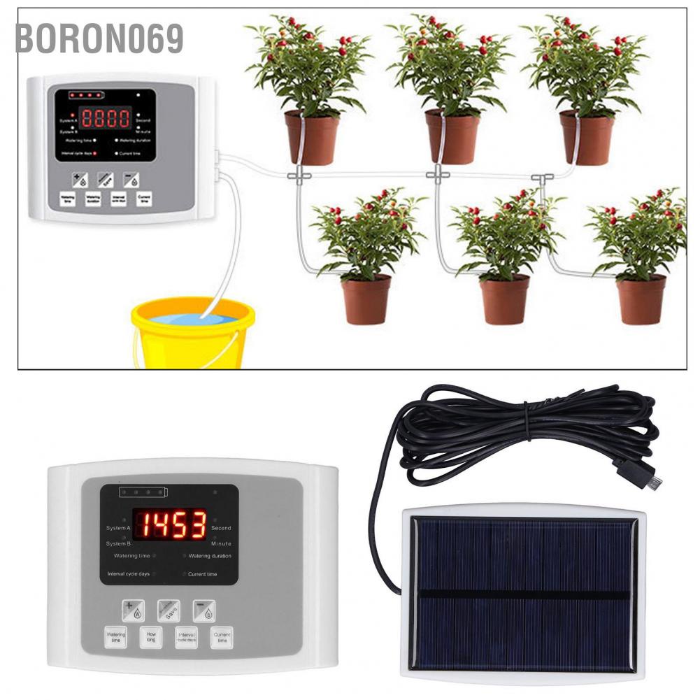 Hệ thống tưới cây tự động Thời gian nước Năng lượng mặt trời Sạc USB Máy bơm đơn Thiết bị hoa Boron069